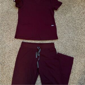 FIGS Burgundy Scrub Set with Gray Accents